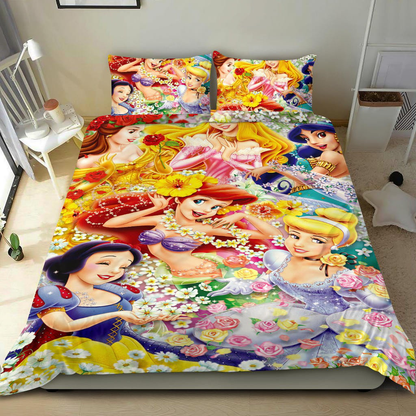 DN Bedding Set Princesses And Flowers Graphic Duvet Covers Colorful Unique Gift