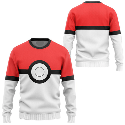 PKM Hoodie Pokeball PKM Cosplay T-shirt Sweatshirt Red White Unisex Adults New Release