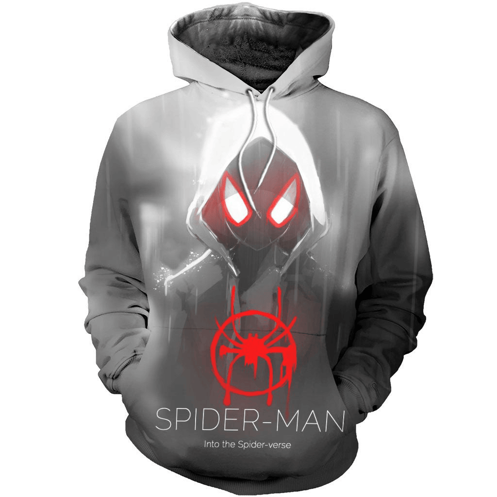 Spiderman Hoodie MV Spiderman Under The Rain T-shirt White Gray Unisex