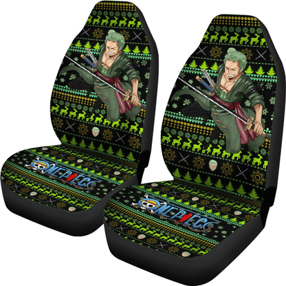 One Piece Car Seat Covers Roronoa Zoro One Piece Christmas Pattern Seat Covers