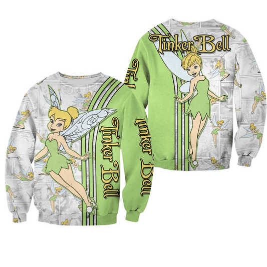 Tinkerbell Sweatshirt Tinker Bell Comic Style Sweatshirt White Green Unisex