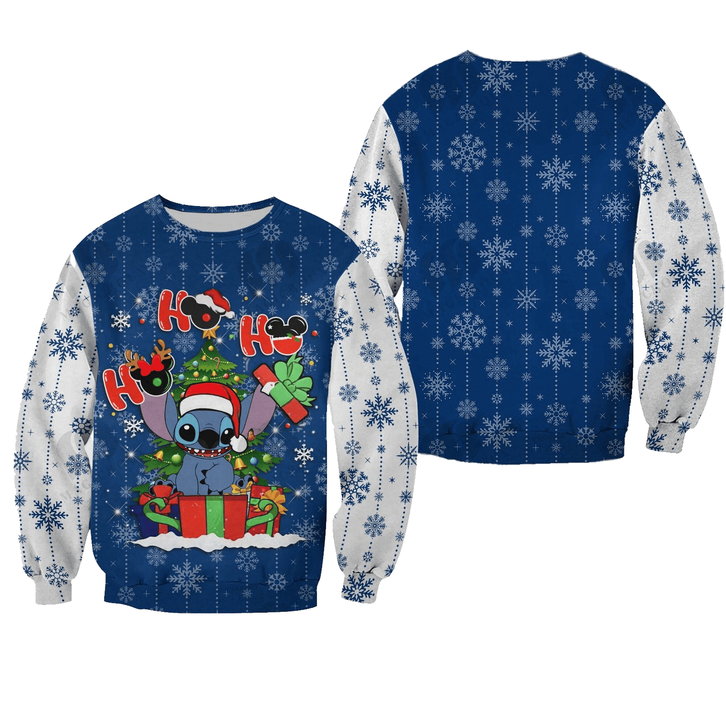 DN Stitch Sweatshirt Hohoho Stitch Snowflakes Pattern Sweatshirt Blue Unisex