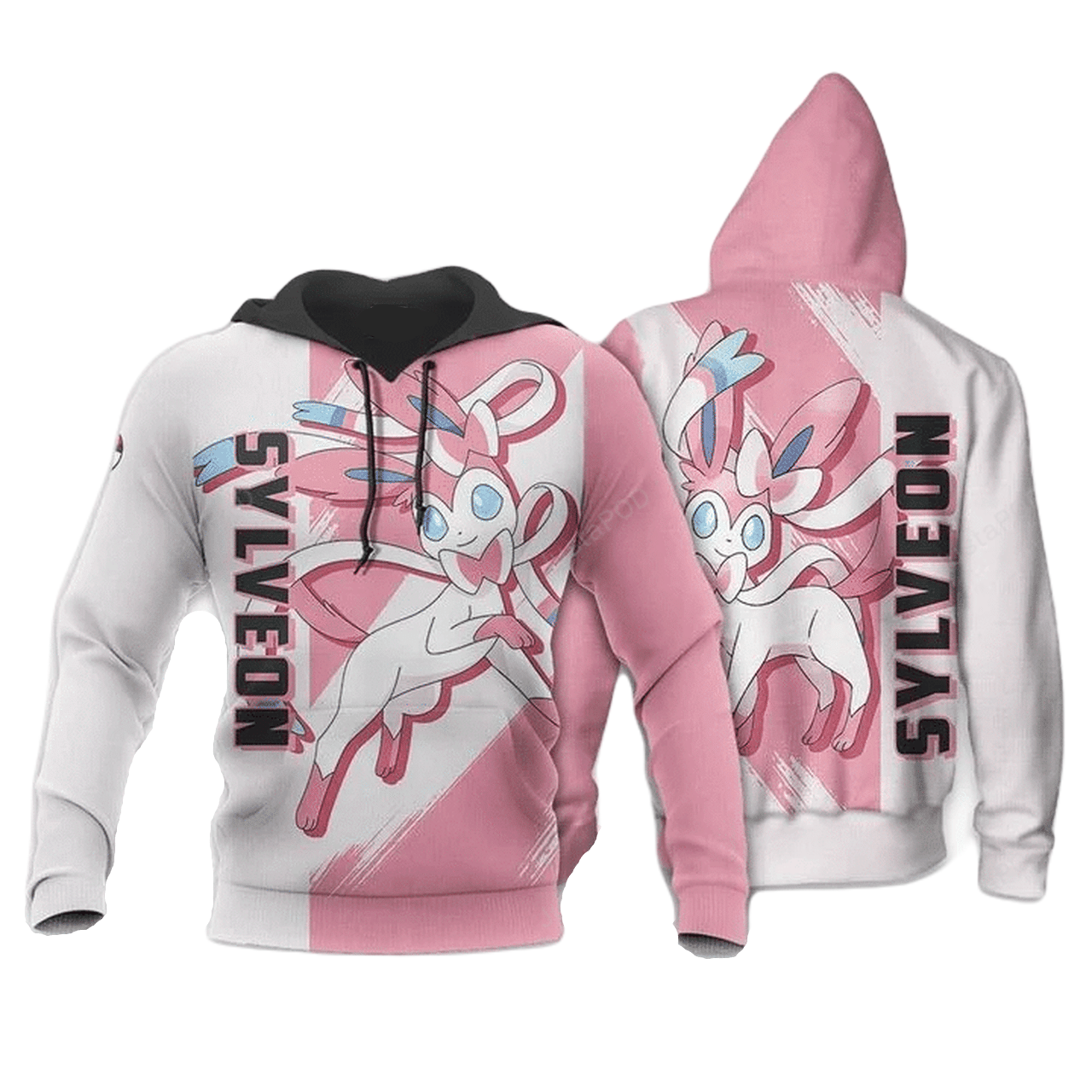 PKM Hoodie PKM Fairy-type Sylveon Graphic Hoodie Pink White Unisex