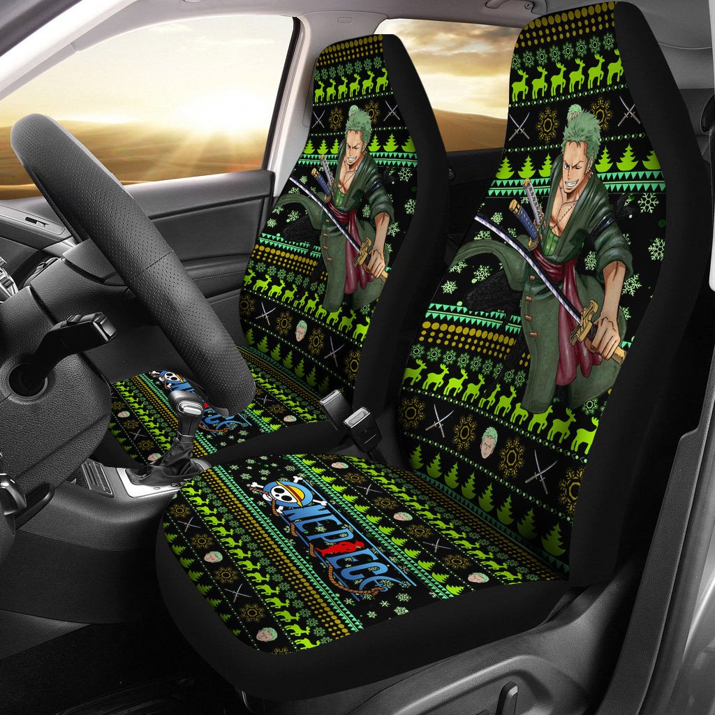 One Piece Car Seat Covers Roronoa Zoro One Piece Christmas Pattern Seat Covers