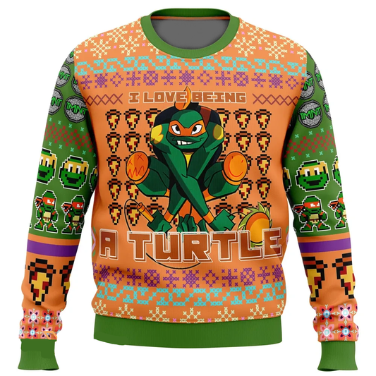 TMNT Sweatshirt I Love Being A Turtle Sweatshirt Orange Green Unisex