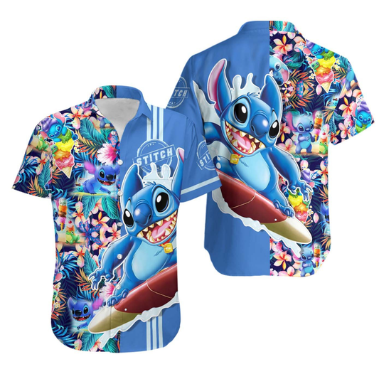 Stitch Hawaii Shirt Tropical Flower Surfing Stitch Aloha Shirt Colorful Unisex Adults New Release