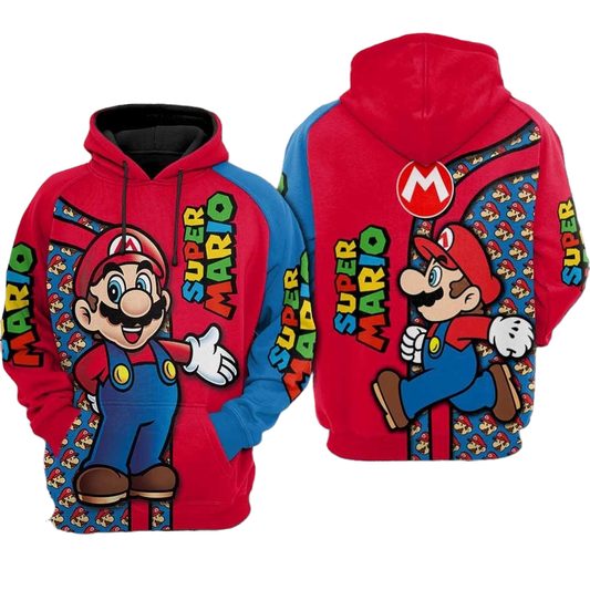 Mario Hoodie Super Mario Head Pattern Hoodie Red Blue Unisex