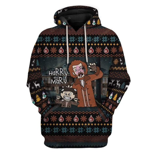 Home Alone Hoodie Home Alone Harry And Marv Christmas Pattern Hoodie Black Brown Unisex