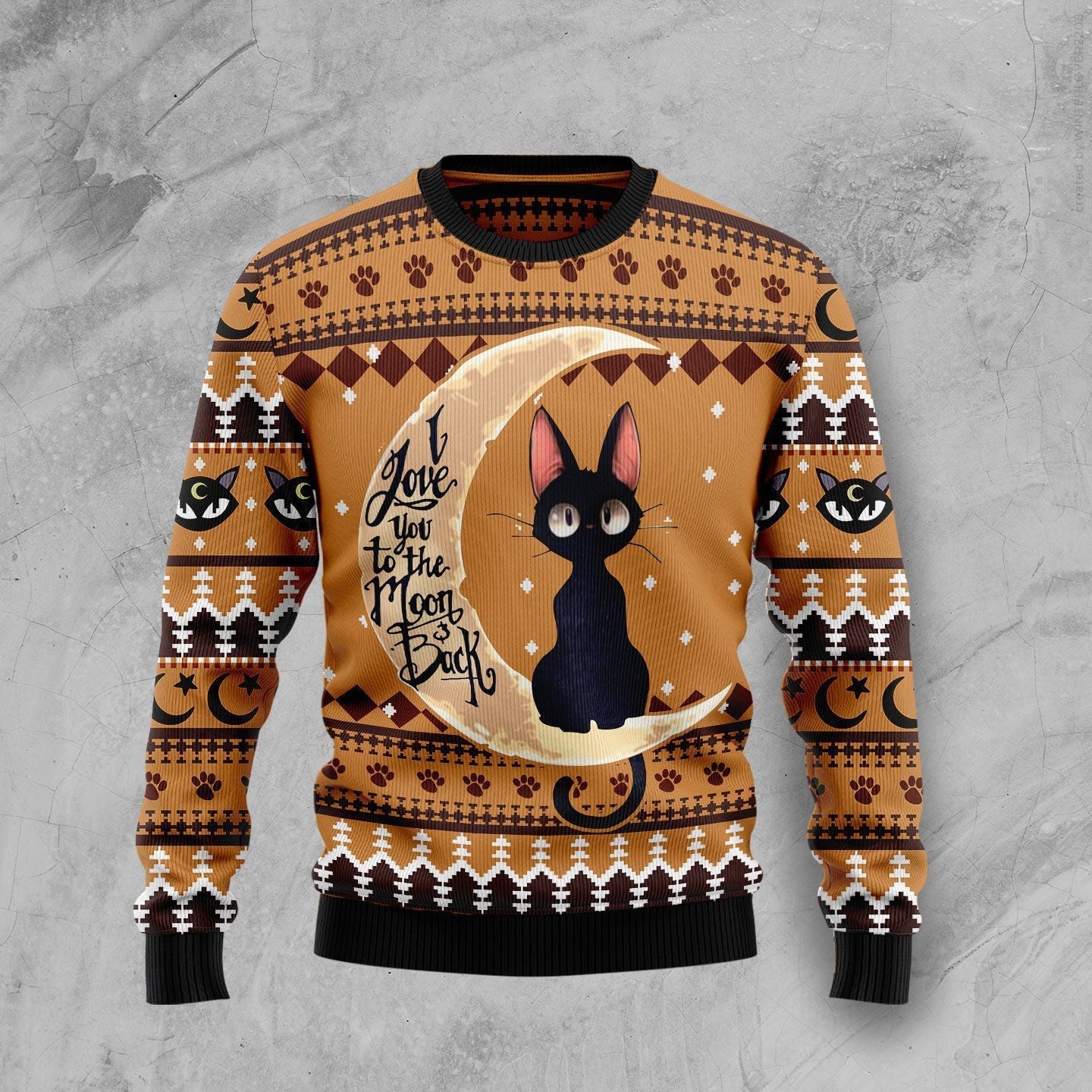 Cat Ugly Sweater Black Cat I Love You To The Moon And Back Sweater