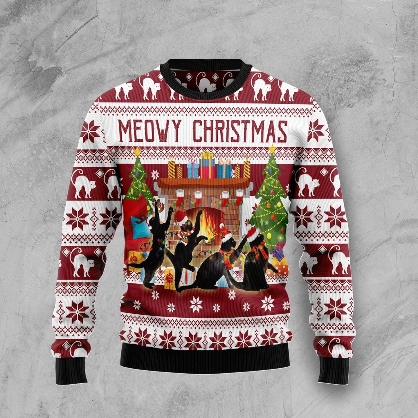 Cat Sweater Black Cats Meowy Christmas Red White Ugly Sweater