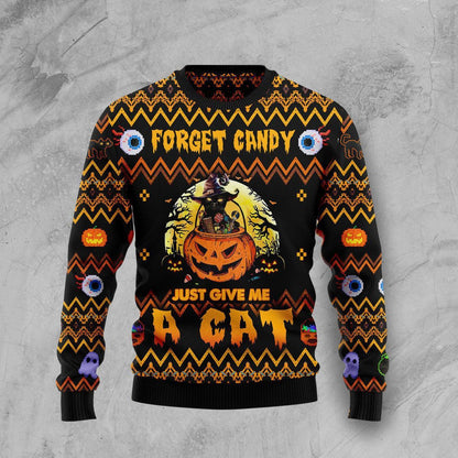 Halloween Sweater Cat Sweater Forget Candy Just Give Me A Cat Black Ugly Sweater