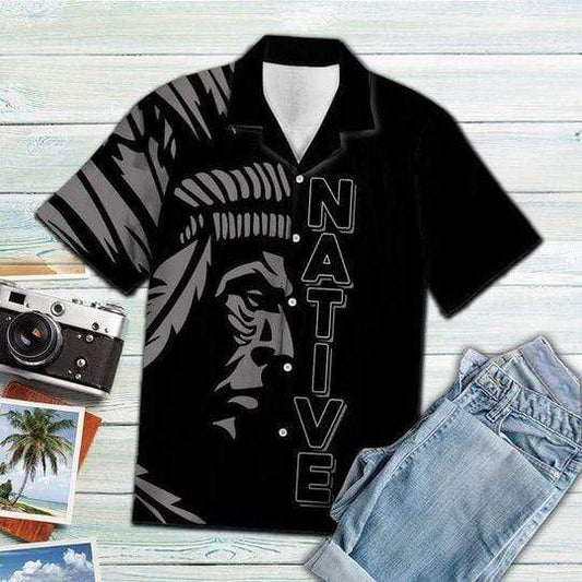 Unifinz Native American Aloha Shirt Black Grey Native American Chief Hawaiian Shirt Native American Hawai Shirt 2022