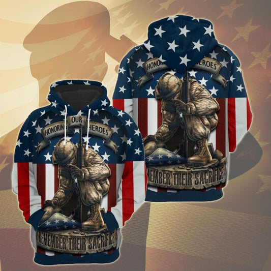 Unifinz Army Veteran Unisex 3D Hoodie American Flag Remember Their Sacrifice Hoodie Army Apparel 2022