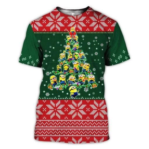 Unifinz Minions Shirt Minions Christmas Tree Snowflakes Christmas Pattern Hoodie Cute Minions Hoodie 2023