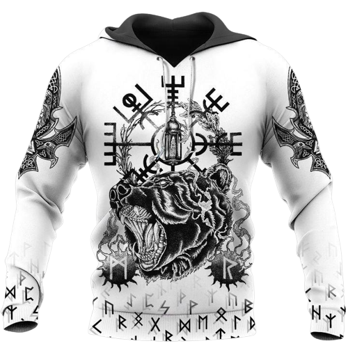  Viking Shirt Viking Odin Bear Viking Compass Vegvisir White Black T-shirt Viking Hoodie Adult Full Size