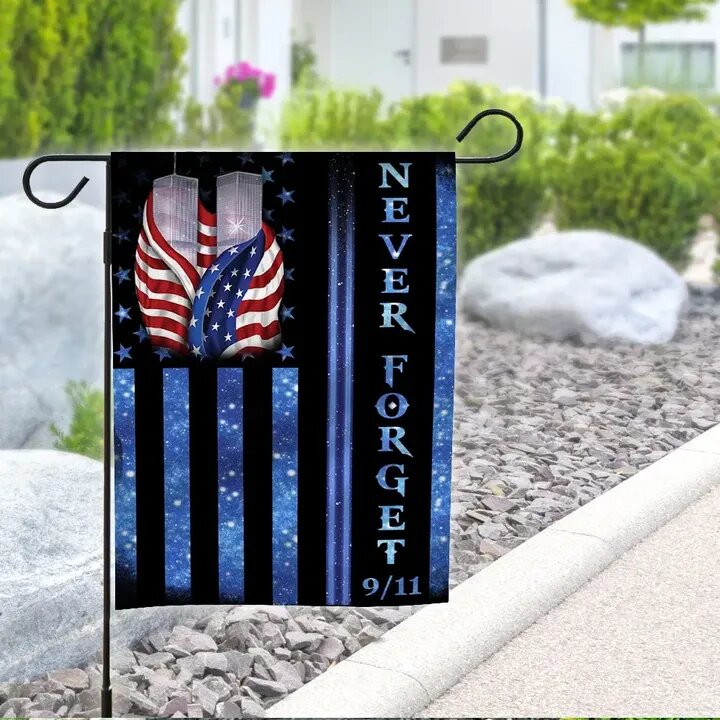 Patriot Day Garden Flag September 11th Flags 9/11 Never Forget Twin Towers American Flag Galaxy Blue House Flag