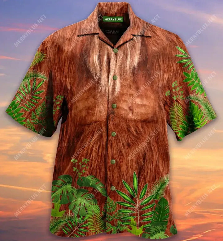 Unifinz Bigfoot Hawaiian Shirt Bigfoot Fur In The Forest Costume Hawaii Aloha Shirt 2022