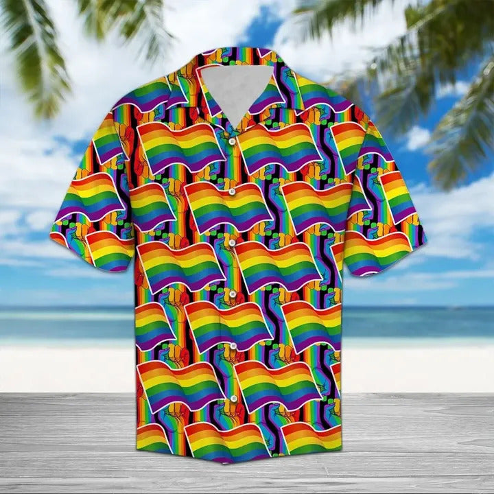 Unifinz LGBT Pride Hawaiian Shirt LGBT Flag Pattern Hawaii Shirt LGBT Aloha Shirt 2022