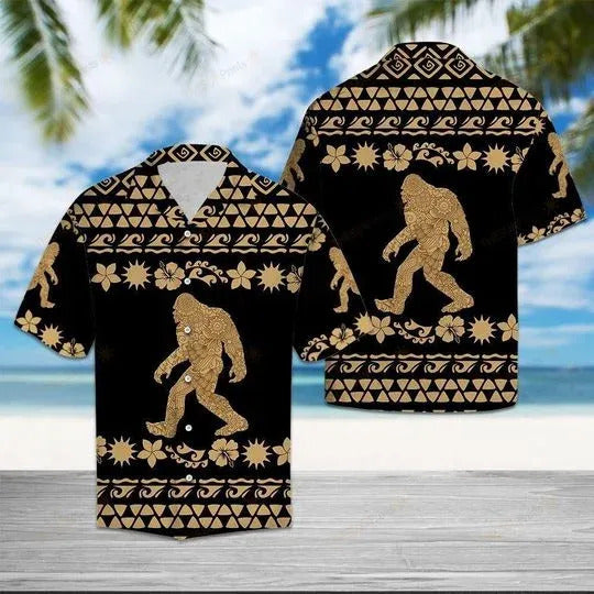 Unifinz Bigfoot Hawaiian Shirt Bigfoot Tribal Pattern Hawaii Aloha Shirt 2022