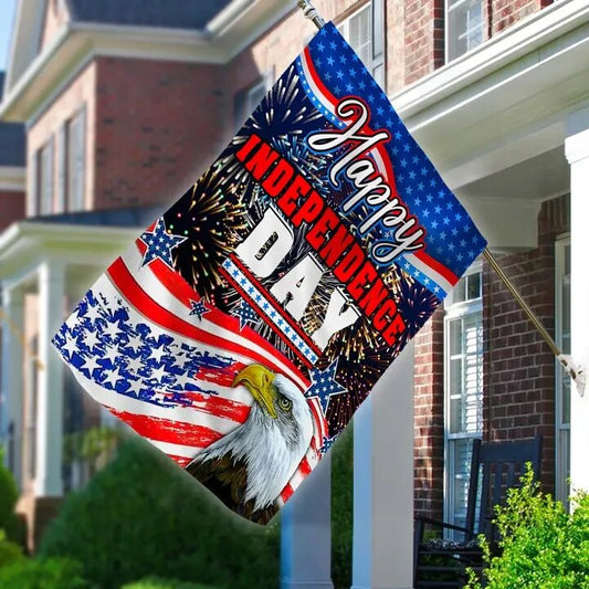 Unifinz 4th Of July Flags Holiday Celebration Fireworks Happy Independence Day American Bald Eagle Flag 4th Of July House Flag 2022