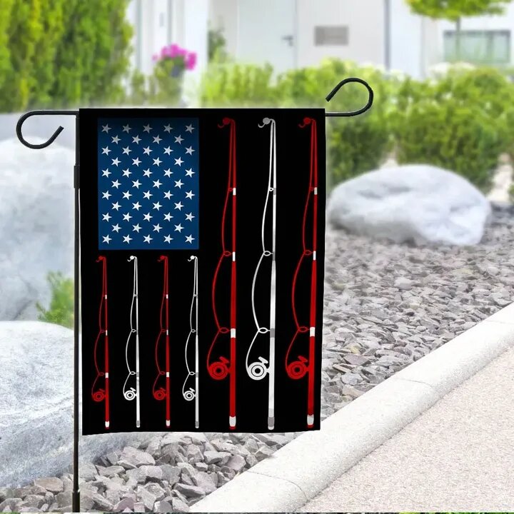Unifinz Independence Day Flags Love Fishing Happy 4th Of July Fishing Poles Garden Flag 4th Of July House Flag 2022