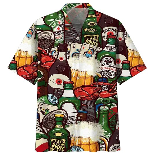 Beer Hawaiian Shirt Beer Bottles With Lobster Pattern Hawaii Aloha Shirt