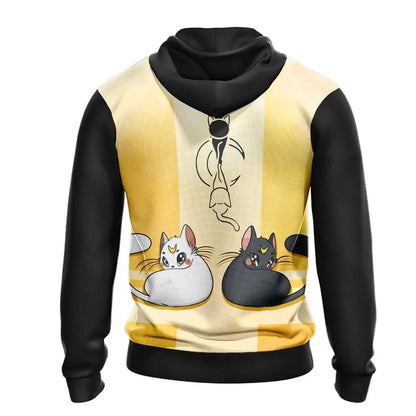 Sailor Moon Hoodie Sailor Moon Cats Luna Artemis Black White Hoodie Anime Hoodie Full Print Full Size