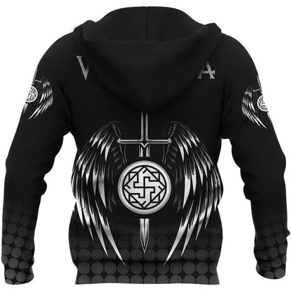 Viking Hoodie Valkyrie Female Warrior Sword And Wings Black 3d Hoodie For Women Adult Ful Print