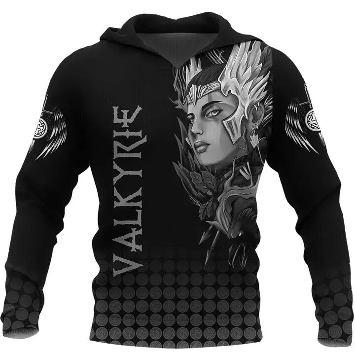 Viking Hoodie Valkyrie Female Warrior Sword And Wings Black 3d Hoodie For Women Adult Ful Print