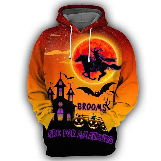 Halloween T-shirt Horse Shirt Brooms Are For Amateurs Horse Witch Orange Hoodie Halloween Hoodie