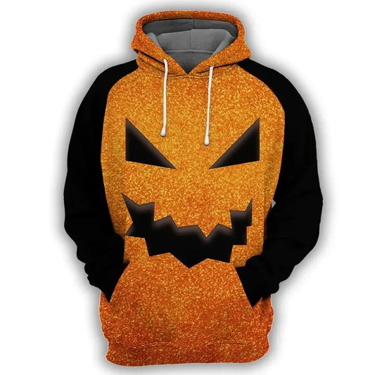 Halloween T-shirt Pumpkin Halloween Scary Face Orange Black Hoodie Halloween Hoodie Adult Full Print