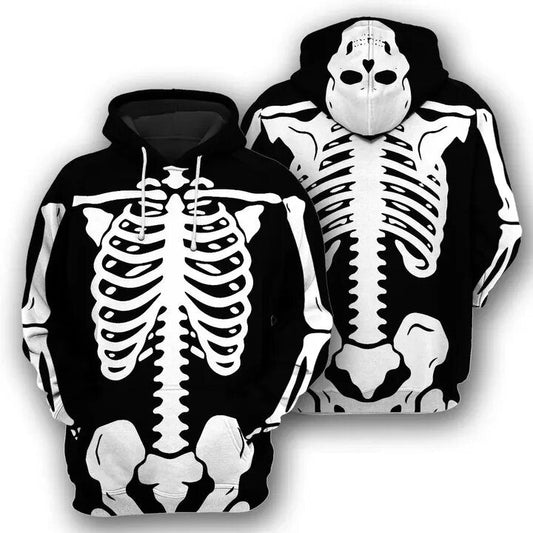 Halloween T-shirt Skeleton Shirt Whole Skeleton Costume Black White Hoodie Halloween Hoodie