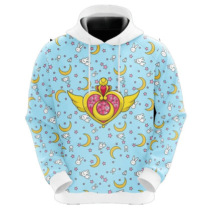 Sailor Moon Hoodie Sailor Moon Team Moon Rabbit Pattern Blue Hoodie Anime Clothing Ault Full Print