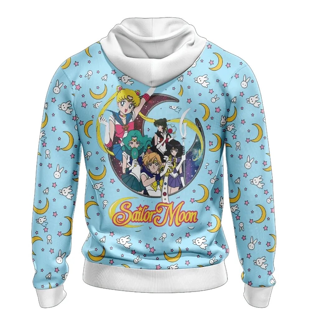 Sailor Moon Hoodie Sailor Moon Team Moon Rabbit Pattern Blue Hoodie Anime Clothing Ault Full Print