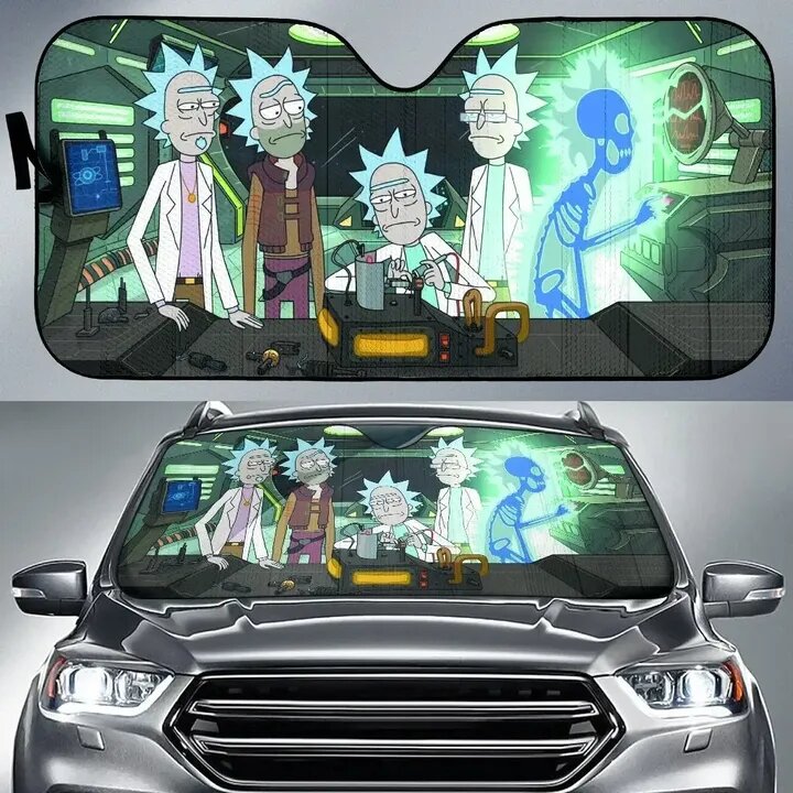 Rick And Morty Windshield Sun Shade Variants Of Rick In Lab On Spaceship Car Sun Shade