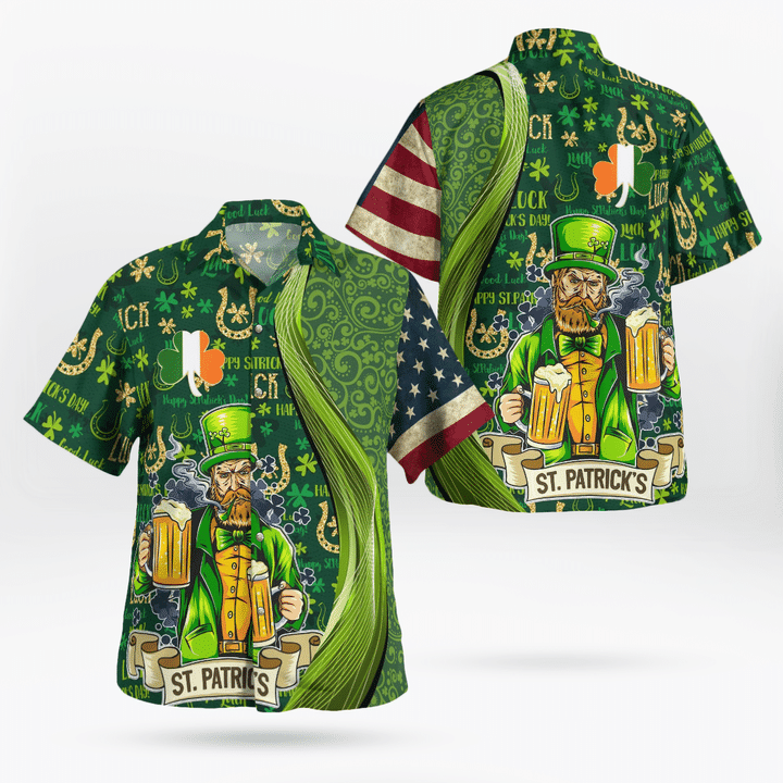 St Patrick's Day Hawaii Shirt Good Luck Shamrock Drinking Man Aloha Shirt St Patrick's Day Shirt