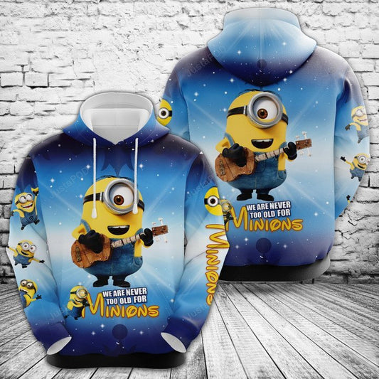 Unifinz Minions Hoodie We Are Never Too Old For Minions Blue Hoodie Awesome Minions Hoodie Apparel 2023