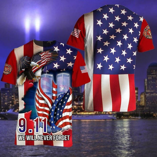 Unifinz Patriot Day Shirt 11th September We Will Never Forget American Flag Eagle Shirt September 11th Apparel 2023