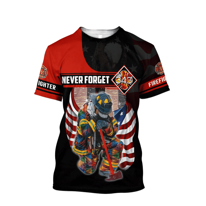 Unifinz Patriot Day Shirt Never Forget Firefighter 343 Red Black Shirt September 11th Apparel 2023