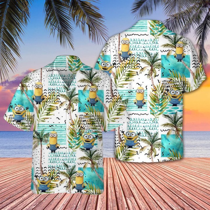 Unifinz Minions Hawaiian Shirt Minions Despicable Me Waves Palm Tree Hawaii Shirt Cute Minions Aloha Shirt 2023