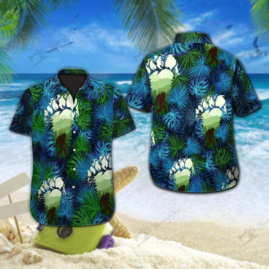 Unifinz Bigfoot Hawaii Shirt Foot Print Bigfoot Green Blue Hawaiian Shirt Bigfoot Aloha Shirt 2022