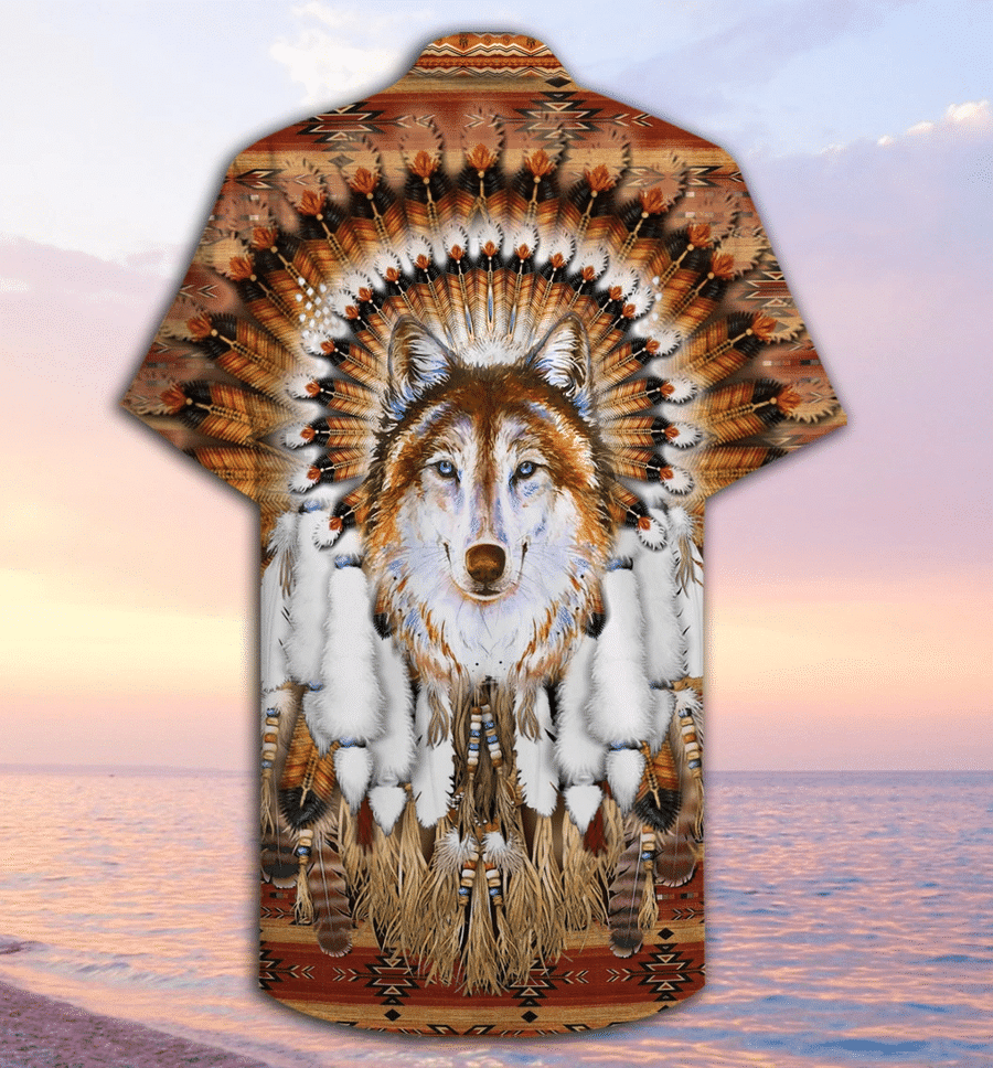 Unifinz Native American Hawaii Shirt Native Wolf Feather Hawaiian Shirt Native American Aloha Shirt 2023