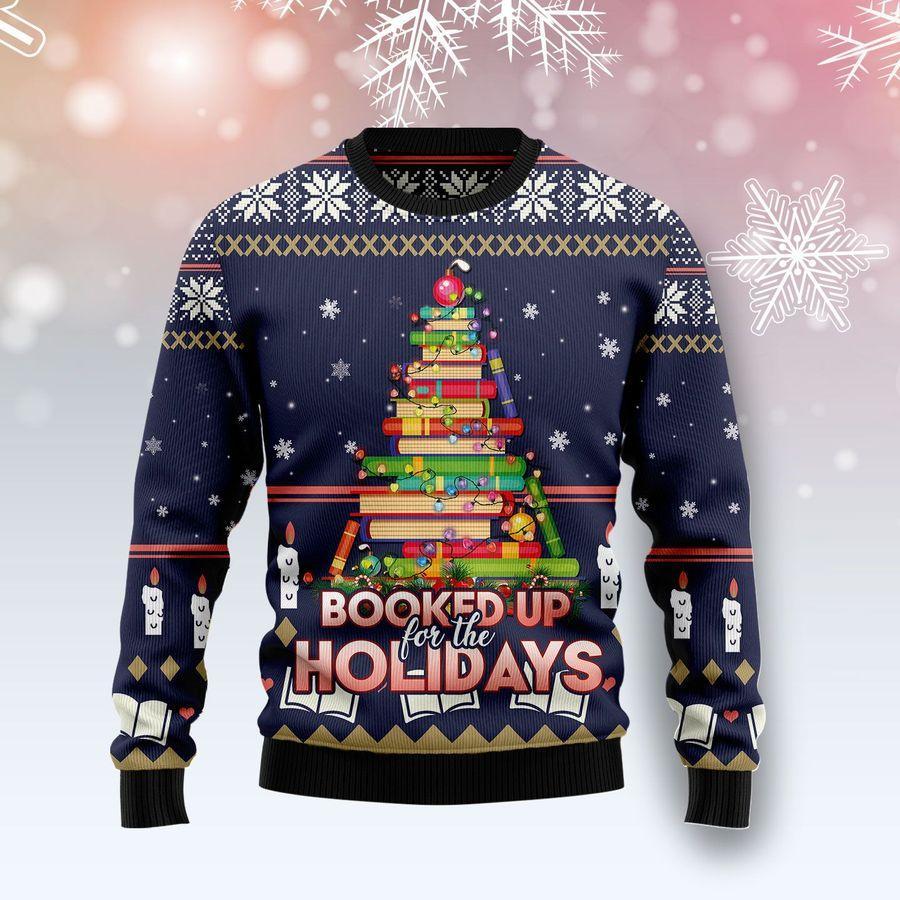 Reading Book Ugly Christmas Sweater Booked Up For The Holidays Book Christmas Tree Sweater