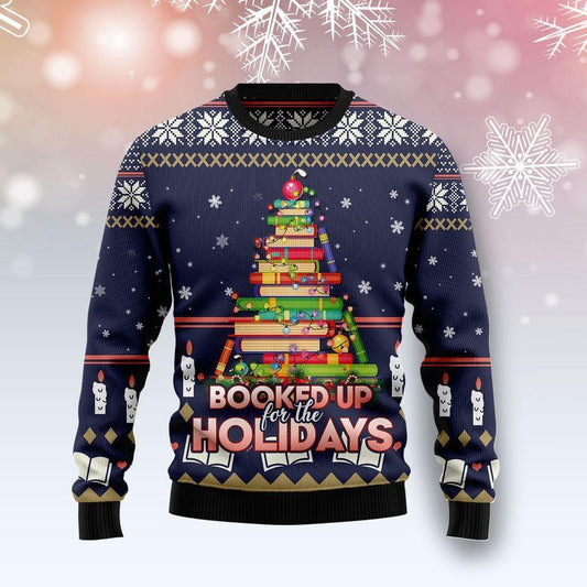 Reading Book Ugly Christmas Sweater Booked Up For The Holidays Book Christmas Tree Sweater