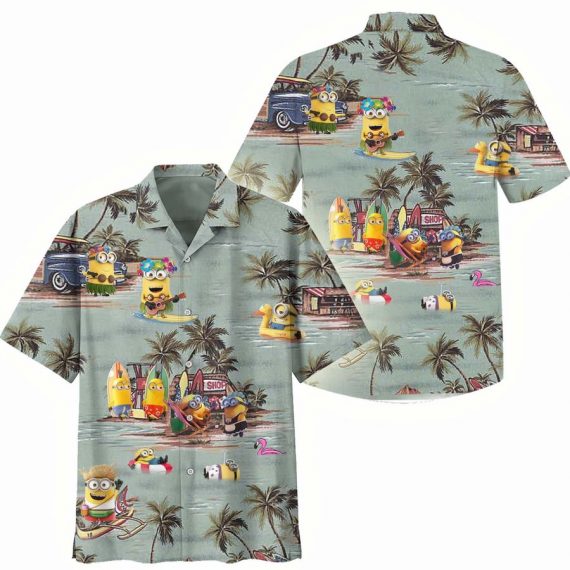 Unifinz Minions Hawaiian Shirt Minions Summer Beach Vacation Grey Hawaii Shirt Cute Minions Aloha Shirt 2023