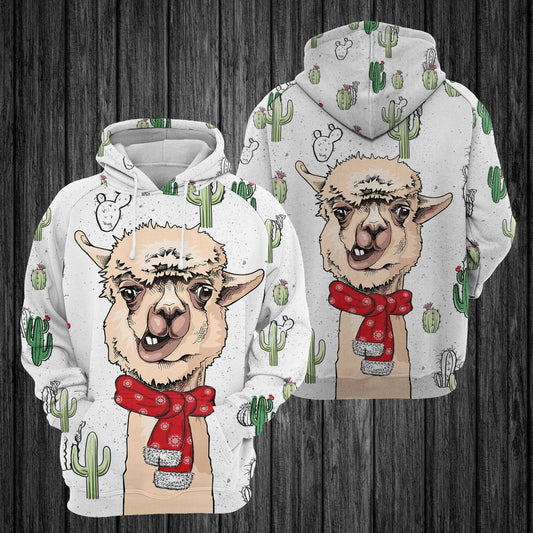 Llama Hoodie Llama With Scalf And Cactus White Hoodie