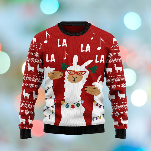 Llama Christmas Ugly Sweater Three Llamas Singing Christmas Red Sweater