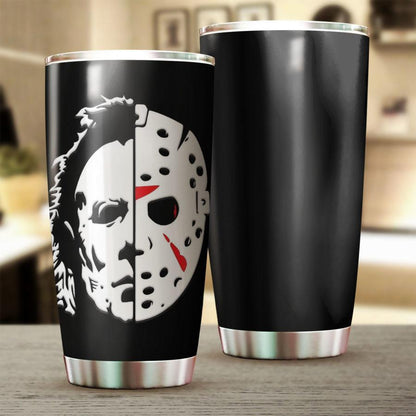 Halloween Tumbler Cup 20 Oz Micheal Myers Jason Voorhees Half Face Tumbler 20 Oz