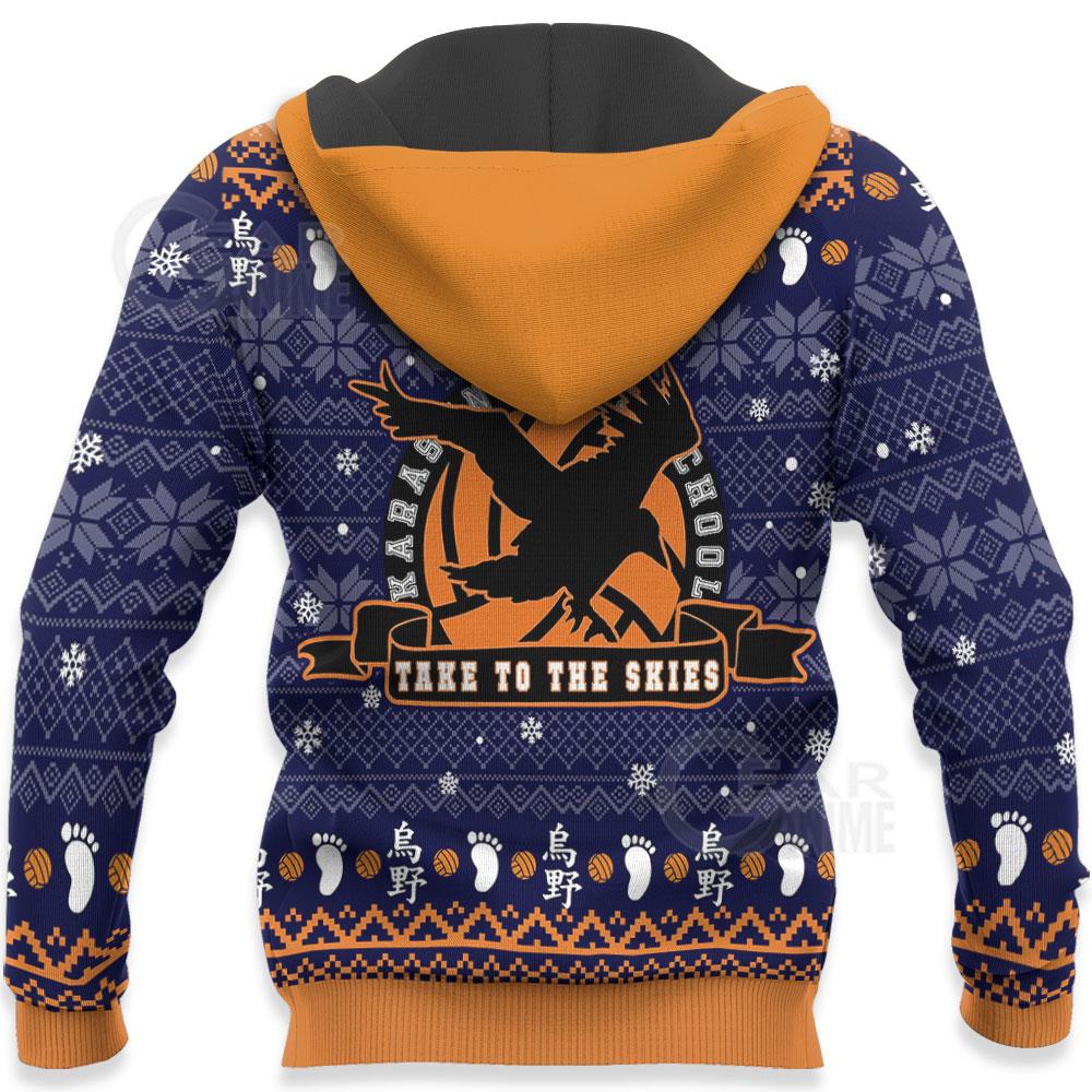  Haikyuu Hoodie Karasuno High School Team Take To The Skies Christmas Pattern Blue Hoodie Adult Full Size Full Print