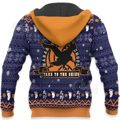  Haikyuu Hoodie Karasuno High School Team Take To The Skies Christmas Pattern Blue Hoodie Adult Full Size Full Print